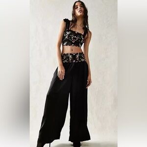 Free People Petra Floral Embroidered Pants Crop Top Set-2